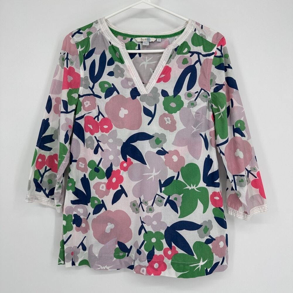 Boden Blouse Womens SMALL 4 Cottagecore Preppy Floral Lightweight Cotton Shirt